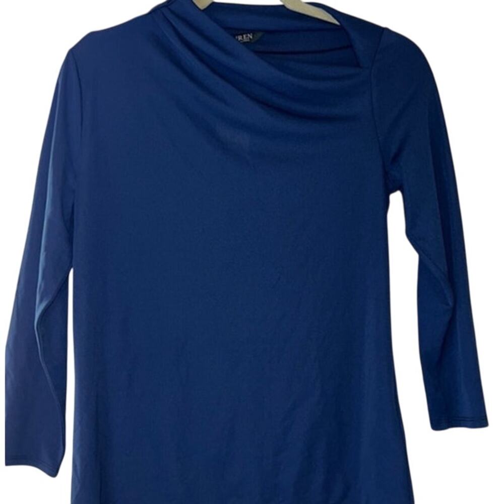 Ralph Lauren Women's French Navy Blue Asymmetrical Mock Neck Top, Size M